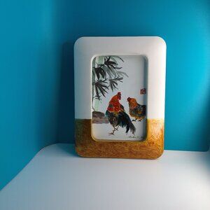 Beautiful Rooster, 4x6 Art print, colorful, feather, bamboo, countryside, nature